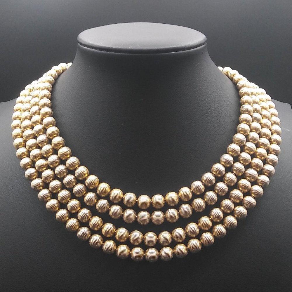 Vintage Gold Metal Beaded Flapper Length Necklace